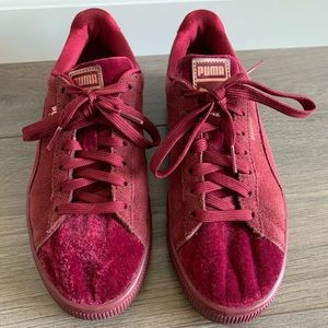 Puma red velvet and suede sneakers size 8